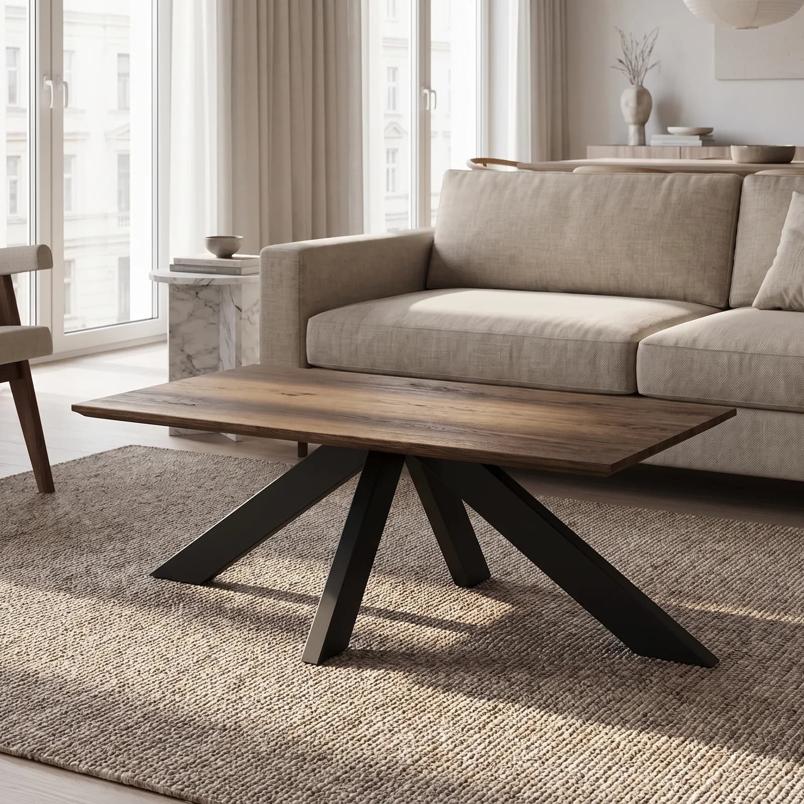 Couchtisch mit Eichenplatte auf MODEL-XX in Schwarz